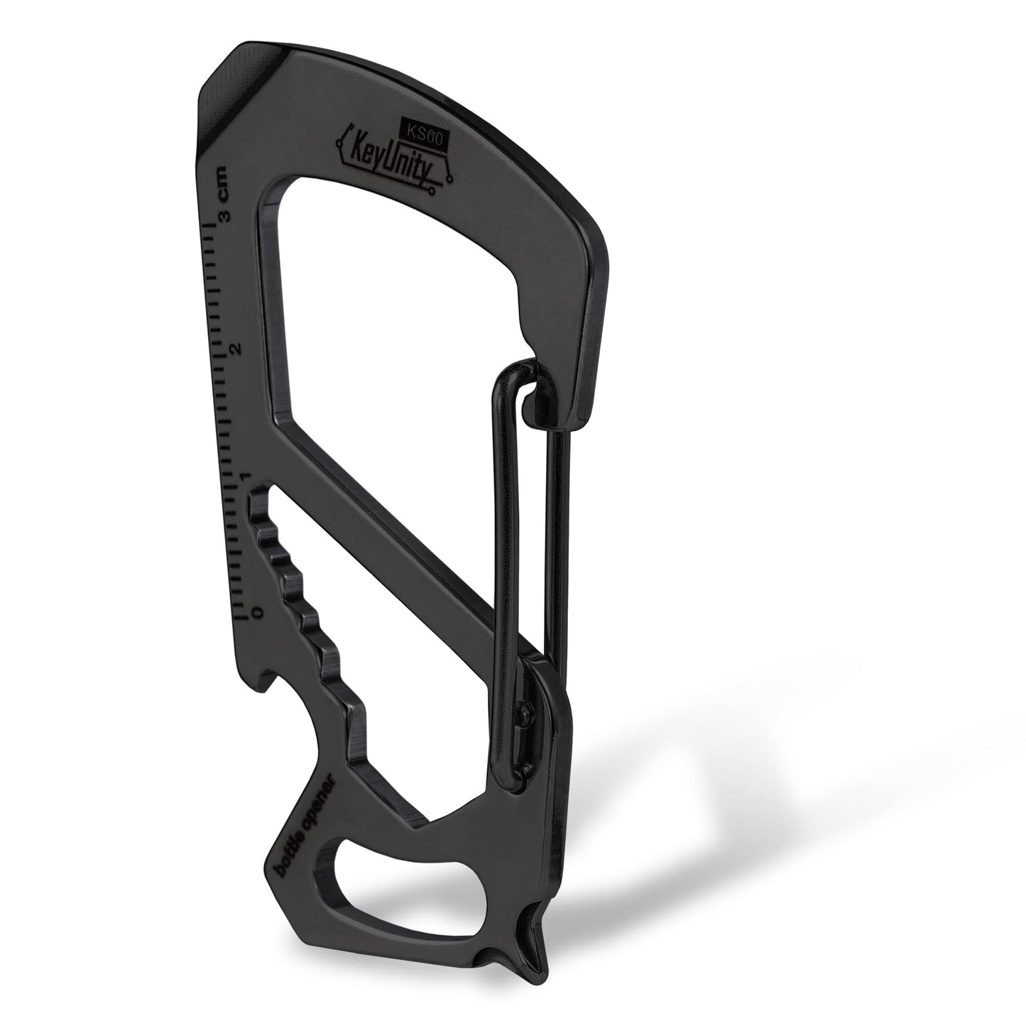 KeyUnity KS00BK Carabiner Clip Multitool Stainless Steel 7 Tools in 1, Quick Release Clasp, Wrench, Cross Screwdriver, Slotted Screwdriver, Bottle Opener, Ruler, Key Holder (PVD Black)