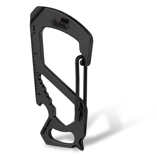 KeyUnity KS00BK Carabiner Clip Multitool Stainless Steel 7 Tools in 1, Quick Release Clasp, Wrench, Cross Screwdriver, Slotted Screwdriver, Bottle Opener, Ruler, Key Holder (PVD Black)