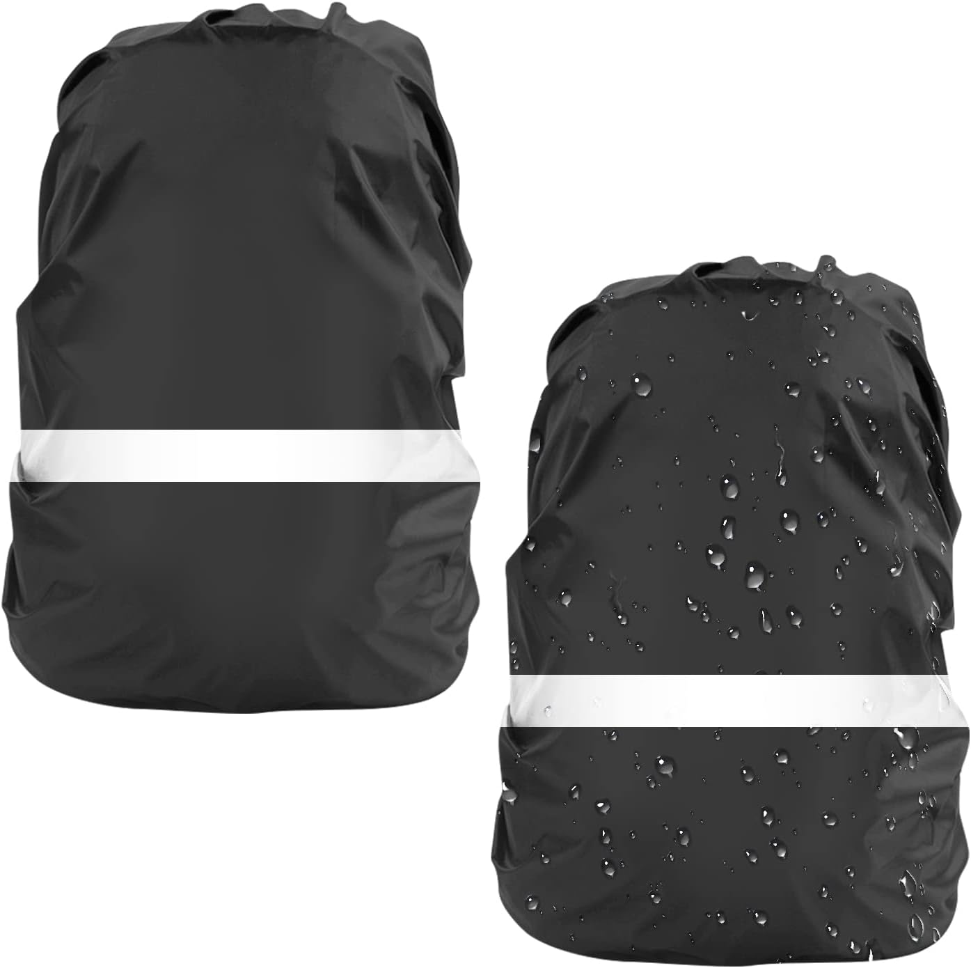 LAMA 2pcs Waterproof Rain Cover for Backpack, Reflective Rainproof Protector for Anti-dust and Anti-Theft M 30L-40L Black