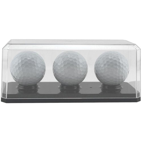 Pioneer Plastics 143C3GOLF-BB Clear Plastic 3 Golf Ball Display Case with Black Base, 6.125" W x 2.625" D x 2.25" H