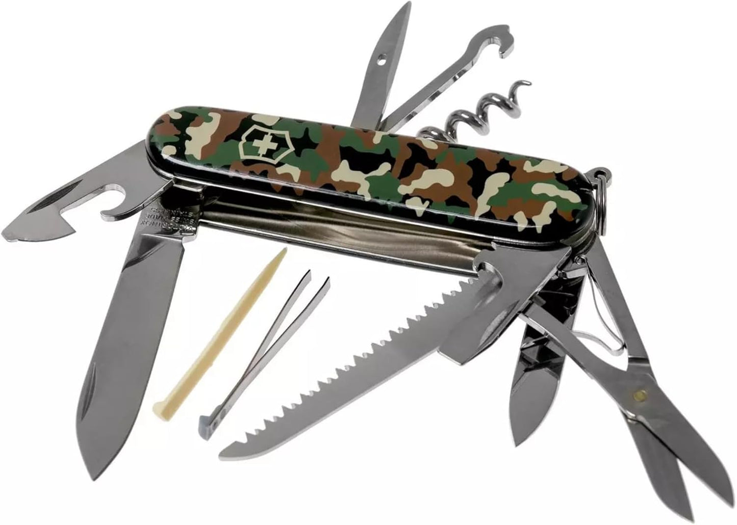 Victorinox Huntsman Swiss Army Knife, 15 Functions, Swiss Made Pocket Knife with Large Blade, Screwdriver, Scissors and Wood Saw - Red