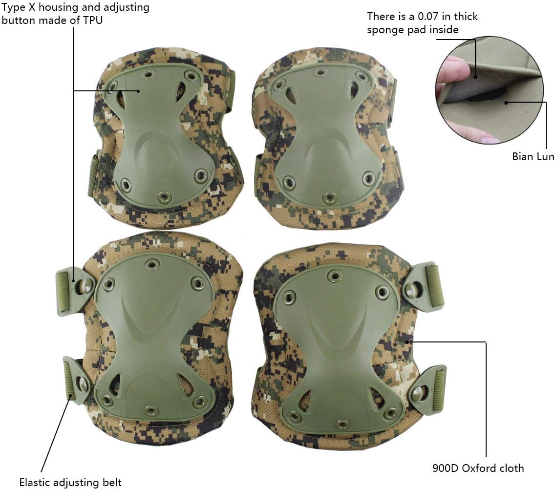 AOUTACC Tactical Combat Knee & Elbow Protective Pads Set for Outdoor CS Paintball Game Cycling Safety Skateboarding Gear Skates Knee Protection Guard Pads