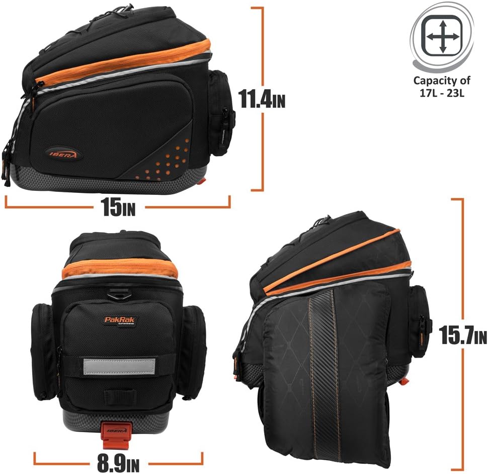 Ibera 2 in 1 PakRak Commuter Bicycle Trunk Bag with Expandable Panniers, Clip On Quick Release Design and Detachable Shoulder Strap
