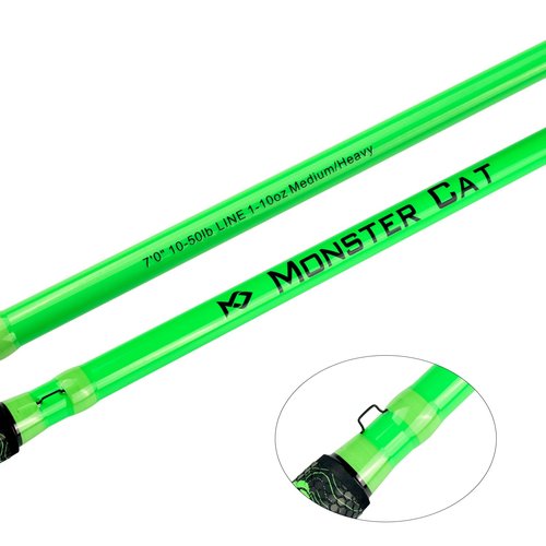 MASTER LOGIC Monster Catfish Fishing Rod - 7' Medium Heavy, 1-Piece Glow in Dark Casting Rod, S-Glass & Carbon Graphite Blend, Durable EVA Foam Super Grip, Catfish Pole for Night Fishing Green