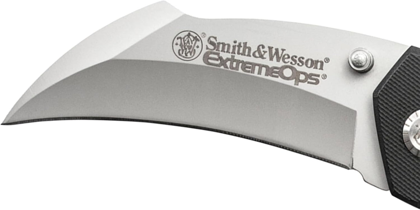 Smith & Wesson Extreme Ops CK33 7.9in S.S. Karambit Folding Knife with 3.1in Hawkbill Blade and G-10 Handle for Outdoor, Tactical, Survival and EDC