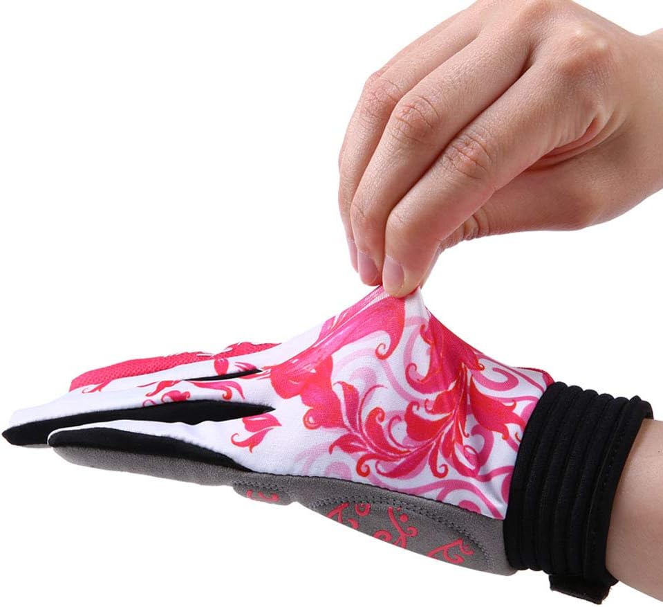 Pink Floral Cycling Gloves for Women | Full Finger Gel Padded Workout Gloves