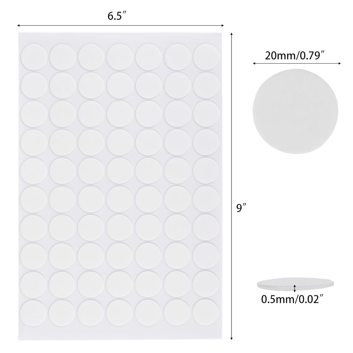 700 Pcs Circle Dot Stickers Lables 3/4" White Double Sided Sticky Transparent Sticky Tack Adhesive for Office Festival Decoration