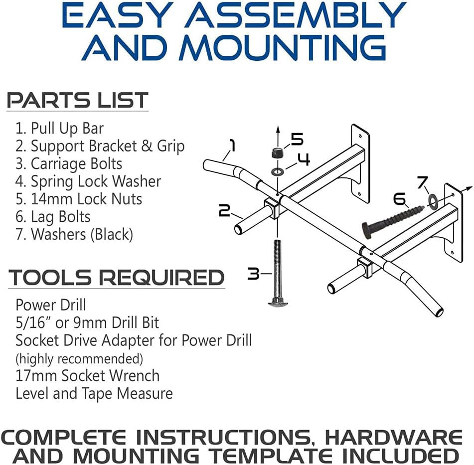 Wall Mount Pull Up Bar with Extra Clearance, Fits 16" Studs by Ultimate Body Press