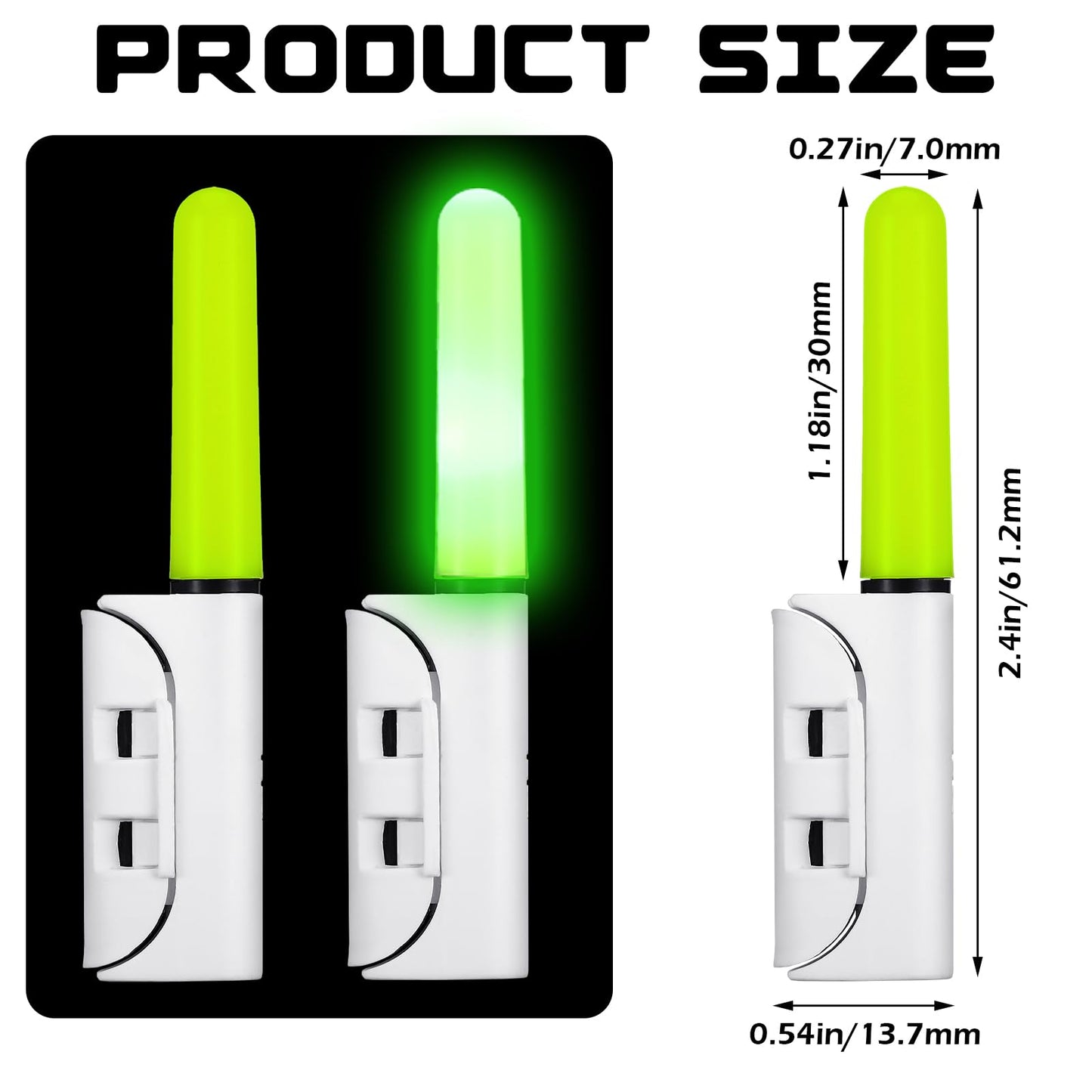Retisee 9 Pcs 2.5 Inch Fishing Glow Sticks LED Fishing Pole Light Night Fish Strike Alert Glow Stick Bite Alarm Night Fish Rod Waterproof Luminous Rod(Green,Classic Style)