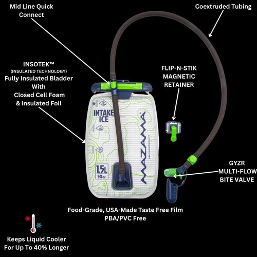 Mazama Intake ICE 1.5L Insulated Hydration Reservoir with Insulated Tube - Keeps Liquids Cold for up to Four Hours - Water Bladder for Hiking, Camping and Outdoor Adventures