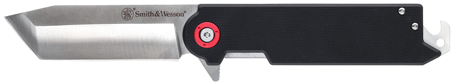 Smith & Wesson Accessories Smith & Wesson Big Benji Featuring 8Cr13MoV Stainless Steel Tanto Blade, G-10 Handles, Bottle Opener, and Money Clip