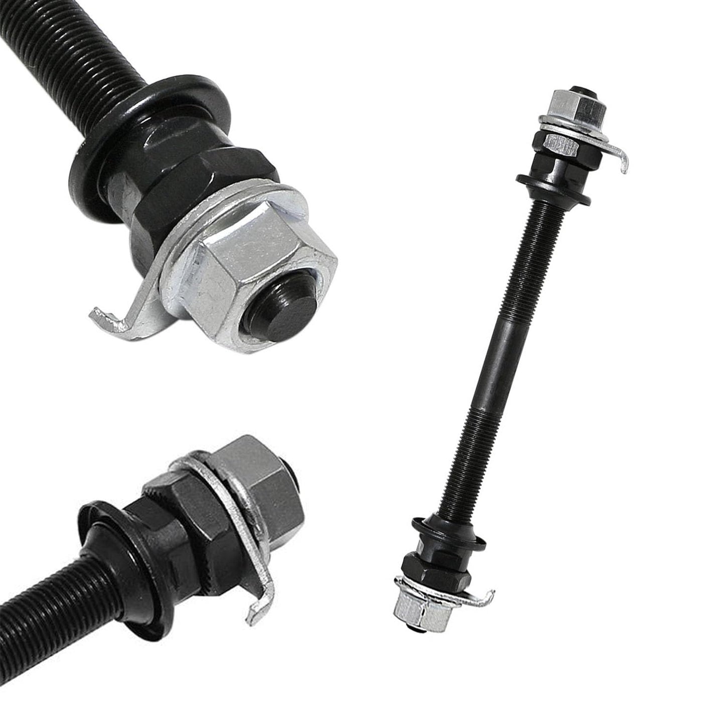 Meuey Lyot -Bicycle Hub 3/8 Inch Black Flange Shaft Nut Kits, with Front and Rear Bicycle Wheel Safety Washers -8psc