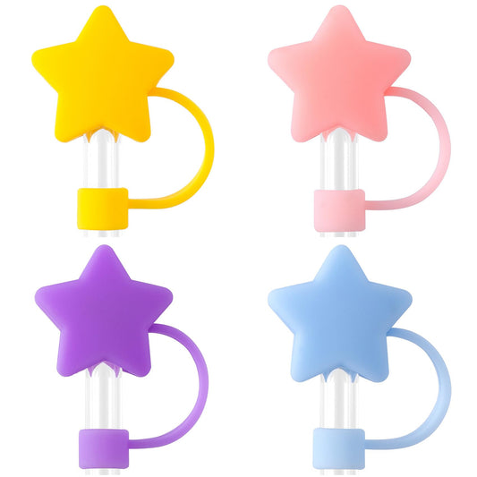 Joez Wonderful 4Pcs Silicone Straw Tips Cover, 8mm Stars Straw Cover for Stanley Cup, Dust-Proof Drinking Straw Reusable Straw Tips Lids Compatible with Stanley 30&40 Oz Tumbler with Handle
