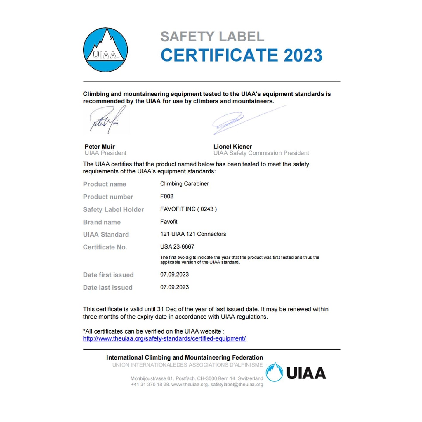 Favofit Locking Climbing Carabiner Heavy Duty UIAA Certified 42kn (9441 lbs) and 25kn (5620 lbs) Safety Caribeaner Clips - Large Rock Mountain Caribiniers for Rescue Firefighter