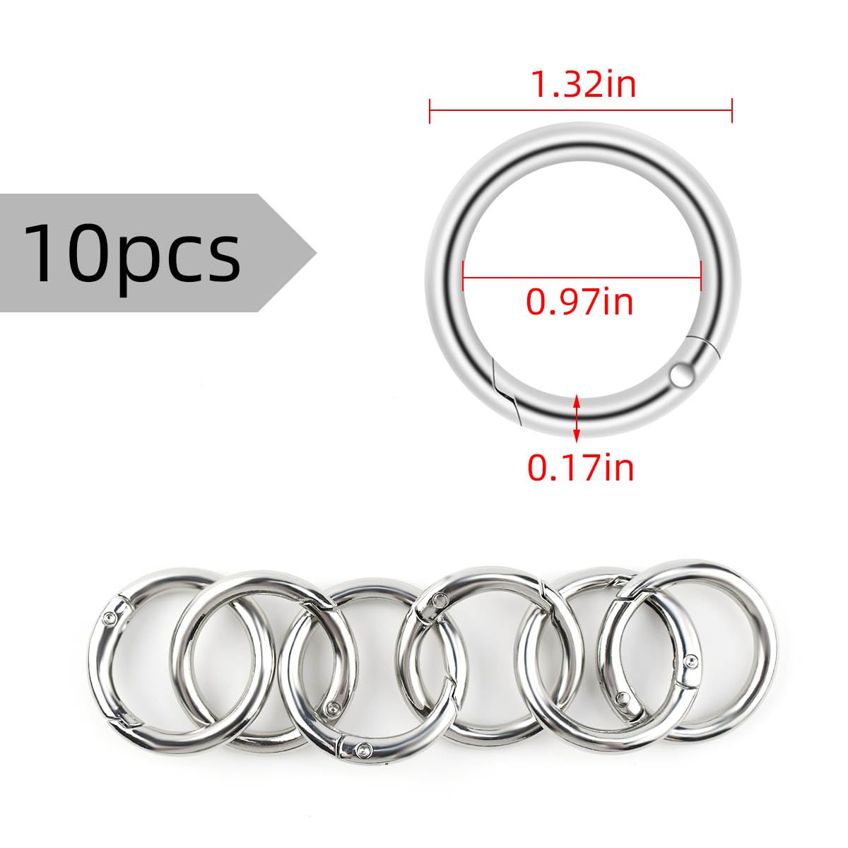 10 Pack Spring O Rings Round Carabiner Clip Key Ring Buckle Zinc Alloy Round Spring Snap Hooks for Keychain Keyring DIY Purse Handbag Chain Rings Clip Replacement (Silver)