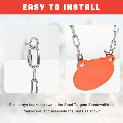 Hicarer Complete Hanging Target Gong Mounting Kit AR500 3/8" Steel Shooting Mounting Kit Steel Target Hanger (6 Sets)