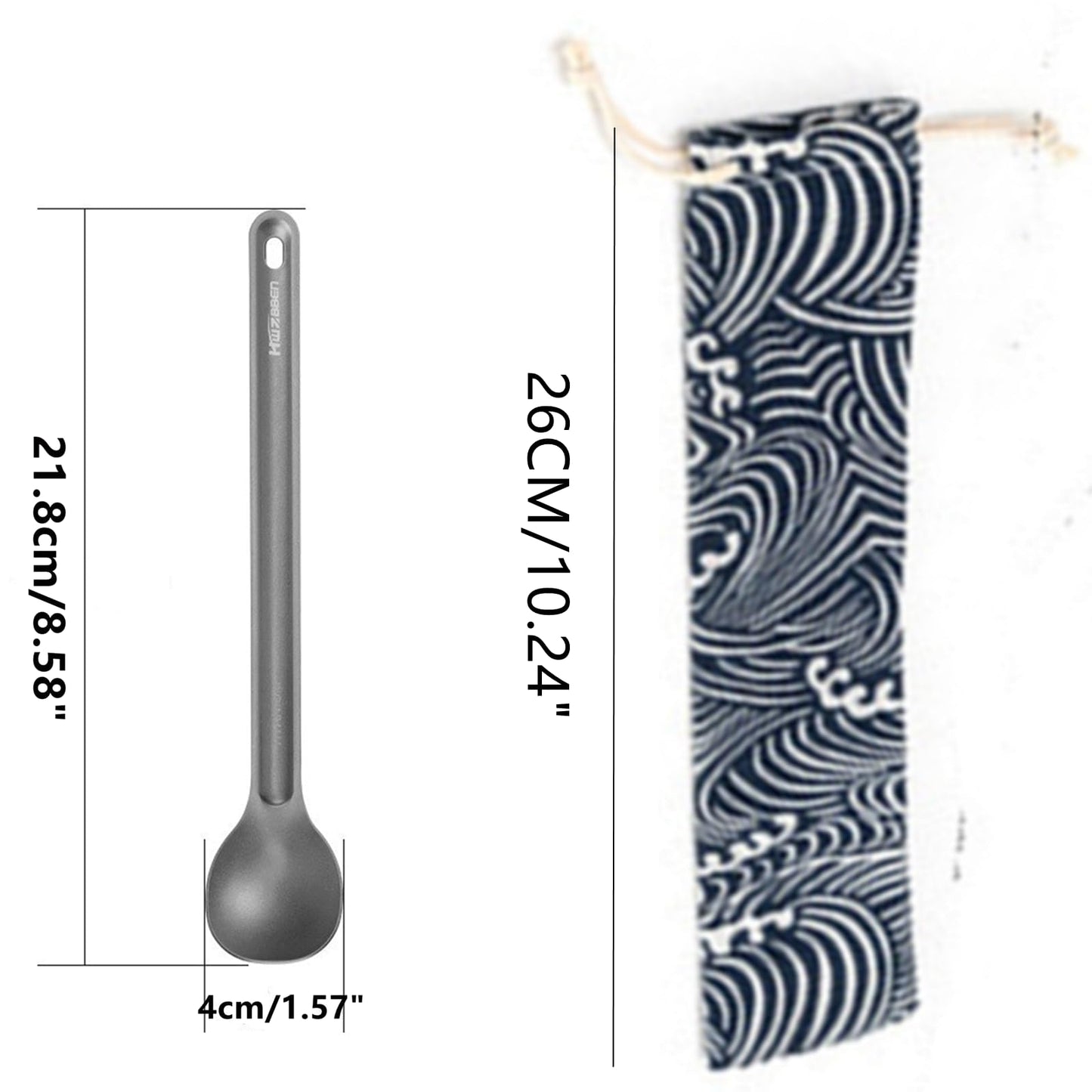 FJYXCHENXM Backpacking Stainless Steel Long-Handled Spoon with Carry Bag for Camping and Hiking, 21.8cm