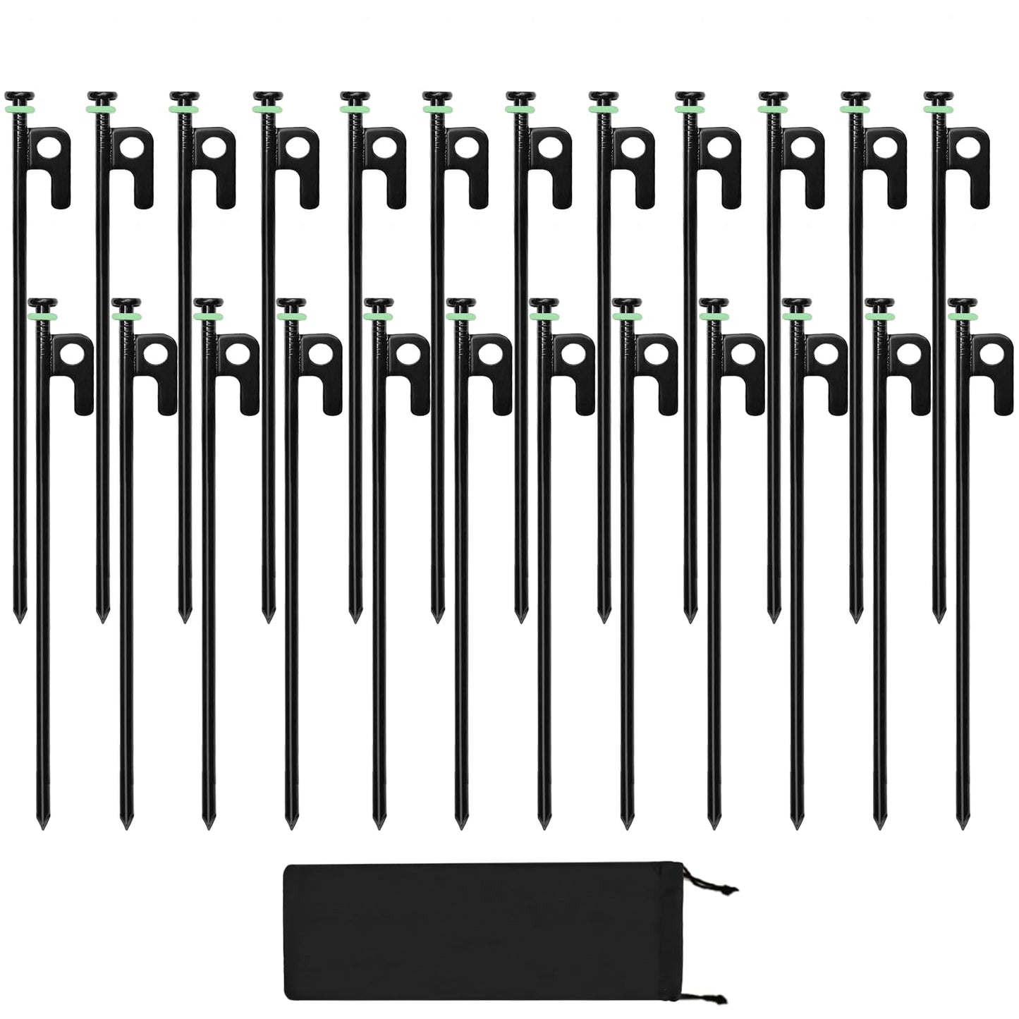 24Pcs Tent Stakes, 12in Heavy Duty Tent Stakes with Storage Pouch, Forged Steel Metal Stake for Tent Used on Rocky Place, Grassland, Dessert(24Pcs, 12in, Diameter 1/4")