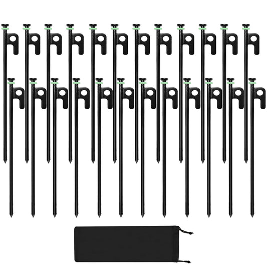24Pcs Tent Stakes, 12in Heavy Duty Tent Stakes with Storage Pouch, Forged Steel Metal Stake for Tent Used on Rocky Place, Grassland, Dessert(24Pcs, 12in, Diameter 1/4")