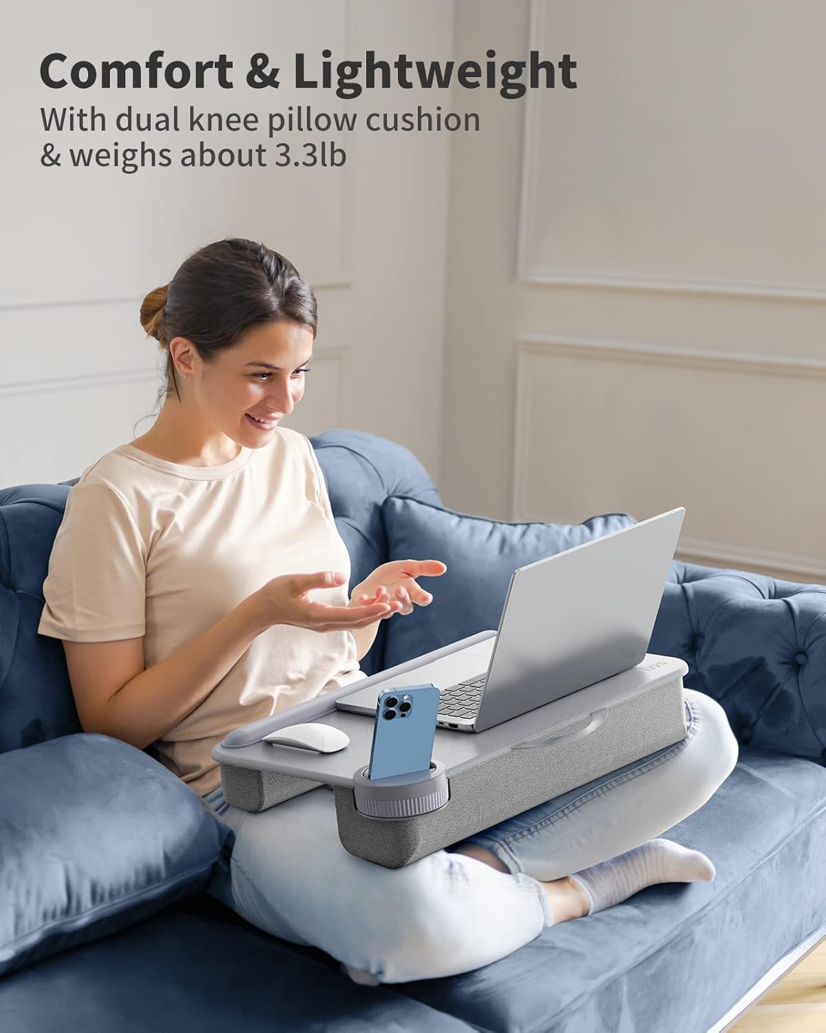 SAIJI Laptop Lap Desk, Portable Laptop Desk for Bed - Fits Up to 17" Laptops & MacBook,Lightweight Lap Tray Table with Storage Drawer, Lap Desk with Cushion, Lap Stand for Bed & Couch