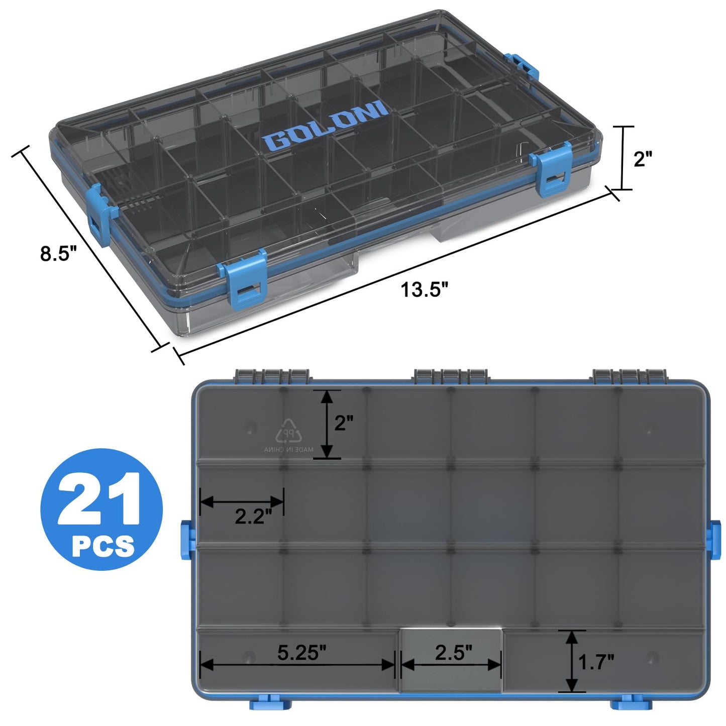 Goloni 3700 Tackle Box Waterproof,Fishing Gifts for Men,Plastic Organizer Box with Adjustable Dividers 4 Packs