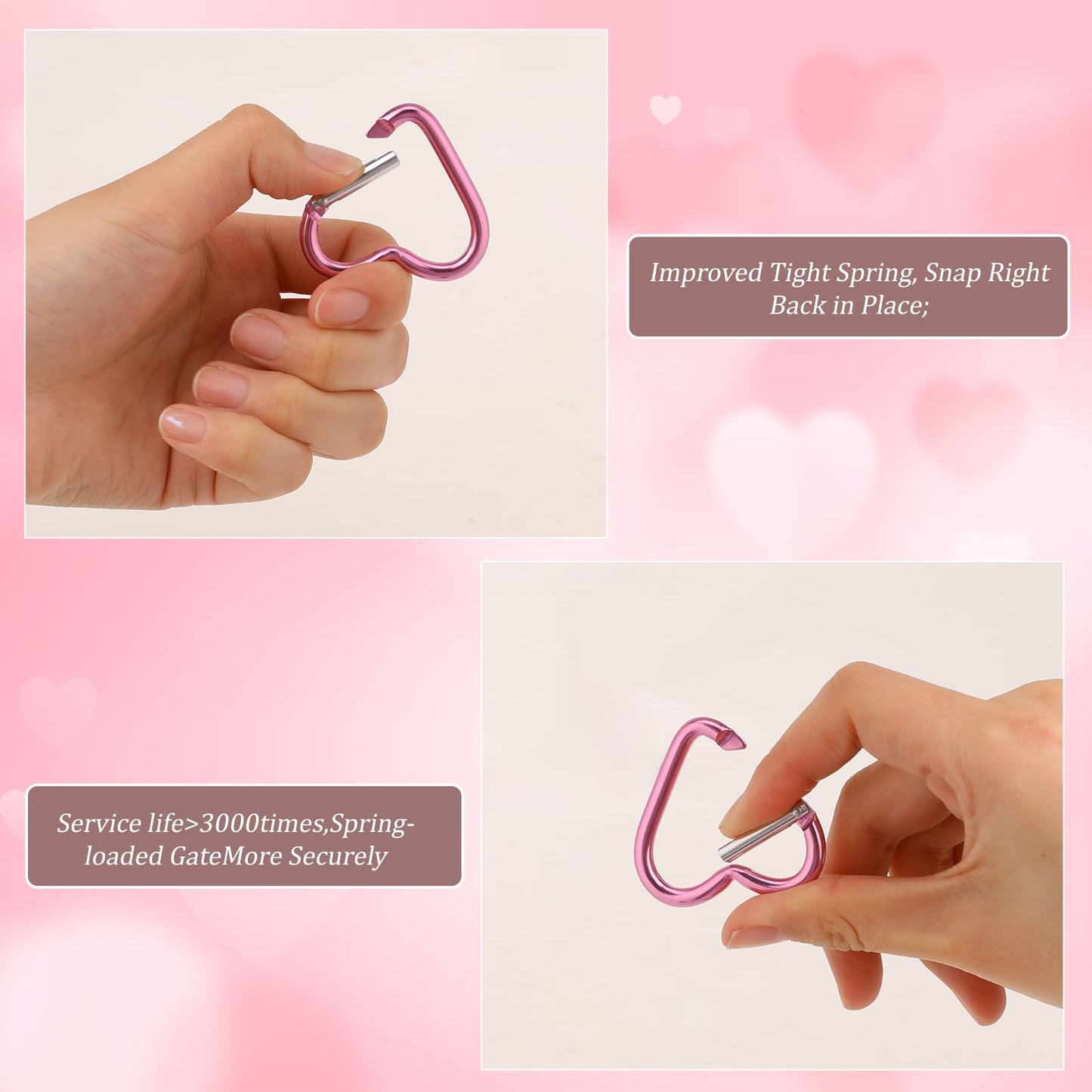 10 PCS Heart Clip Keychain Clip Aluminum Alloy Snap Clip Heart Shaped Snap Key Ring Keychain Hook for Outdoor Traveling Walking Hammock Dog Leash Water Bottles Holder Supplies, Pink