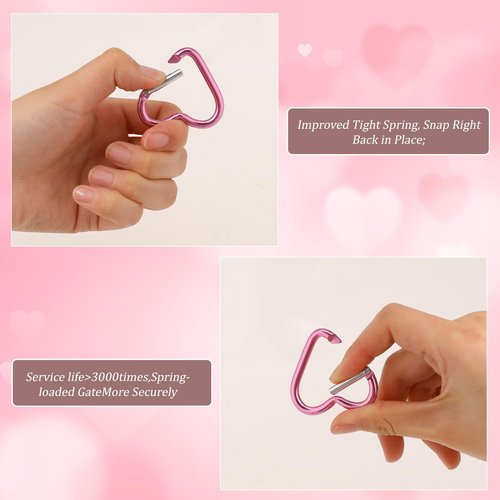 10 PCS Heart Clip Keychain Clip Aluminum Alloy Snap Clip Heart Shaped Snap Key Ring Keychain Hook for Outdoor Traveling Walking Hammock Dog Leash Water Bottles Holder Supplies, Pink
