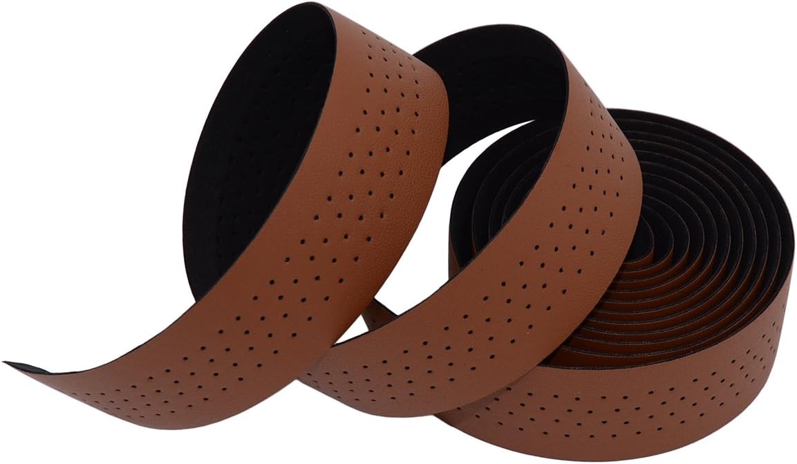 KINGOU Handlebar Tape Luxury PU Leather Bar Tape Fixed Gear/Road Bike Bar Wrap with 2 Reflective Plug