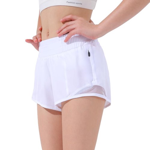 Aurefin Girls Athletic Shorts, Lightweight Running Shorts for Teen Girls Kids Sports Active Shorts with Zip Pocket and Elastic White/S