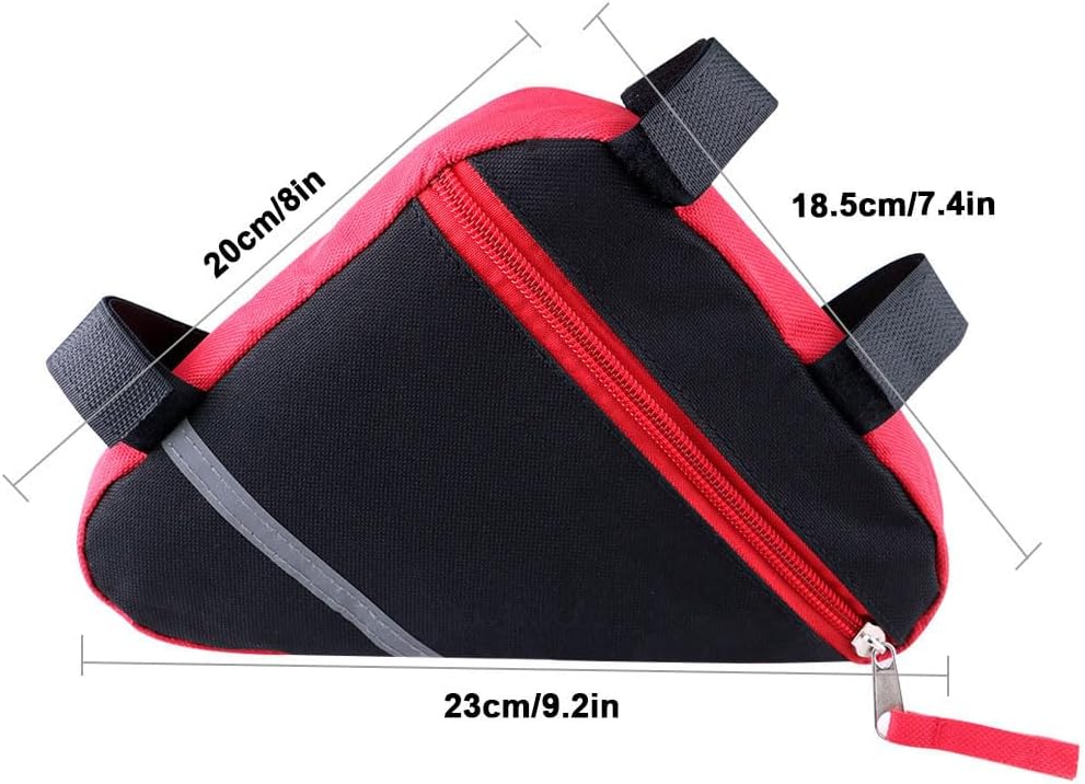 2 Pieces Bike Triangle Bags, Waterproof Bicycle Front Tube Frame Bag, Double-Sided Reflective Decoration Makes Night Riding Safer (Red + Black)