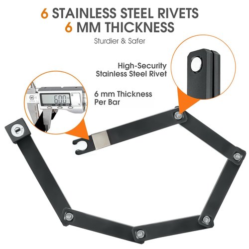 OFFBONDAGE Folding Bike Lock with Mounting Bracket Bicycle Locks Anti Theft with 360° Rotating Lock Head Waterproof and Scratch Resistant Foldable Bike Chain Lock