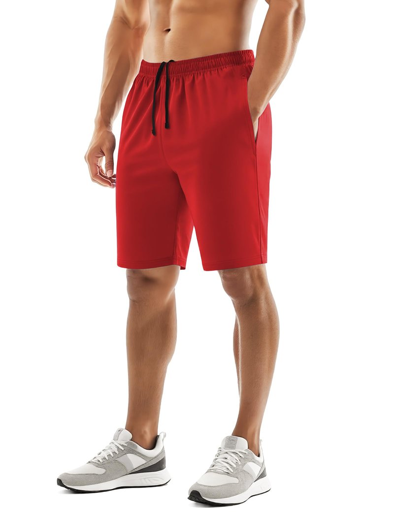 Naarts Men's Athletic Shorts 9'' Quick Dry Workout Running Shorts Lightweight Sports Gym Basketball Shorts with Pockets Red,2X-Large