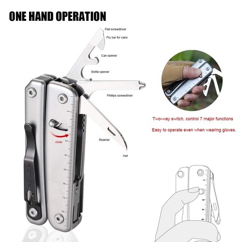 ROXON S803E Elite Flash Multitool with 20 functions including strong pliers, Flint Rod, full-size lockable blades for Outdoor Essential Survival Tool (D2 Blade)