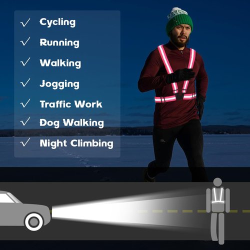 Tenalleys 2 Pack Reflective Vest Running Gear Adjustable High Visibility Reflective Running Safety Vest for Women Men Night Cycling,Hiking, Jogging,Dog Walking (Pink)