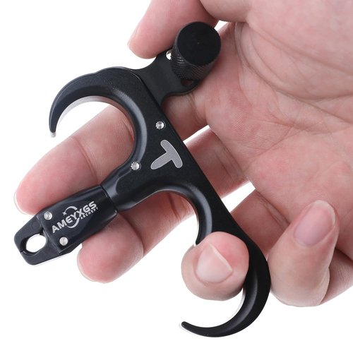 SHARROW Compound Bow Release Aid and D Loop 360° Rotatable Thumb Release Aluminium Alloy 3 Finger Thumb Trigger for Right Hand and Left Hand Compound Bow Accessory (Red)