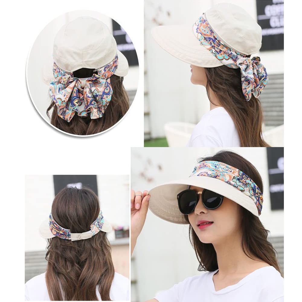 Women's Multifunctional UV Sun Protection Waterproof Breathable Face Neck Flip Folding Sun Hat (hat-Beige)