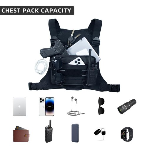 TBNBO Sports Chest Bag for Men, Tactical Backpack Fits Most Pistol, Adjustable Anti Theft Chest Pack Breathable Running Vest Pouch, Water Resistant Reflective for Workouts Motorcycle Cycling&Hiking