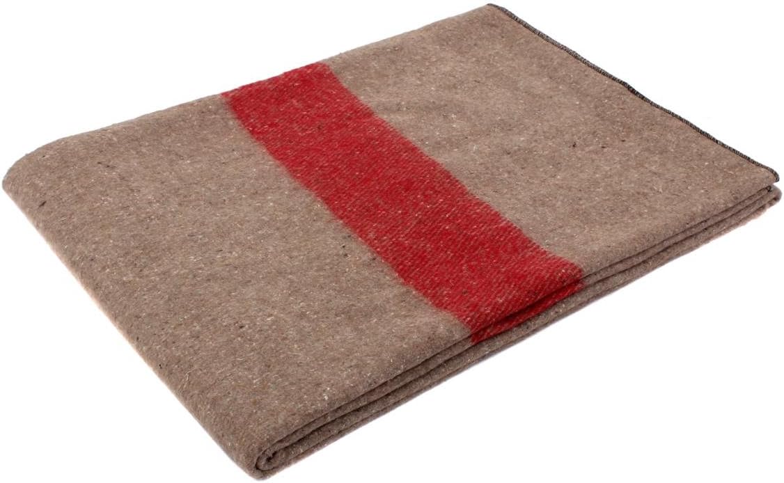 Swiss Style Wool Blanket by Rothco - Tan with Red Stripe, Cozy & Durable