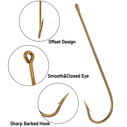 Dr.Fish 100 Pack Aberdeen Fishing Hooks Freshwater Hooks Extra Long Shank Bronze Light Wire Offset Live Bait Hooks Bass Crappie Walleye Panfish Bluegill Bream #8