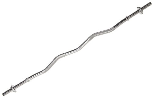 Fitvids Standard Threaded Curl Barbell Curl Bar with Collars, 48 inch, Chrome