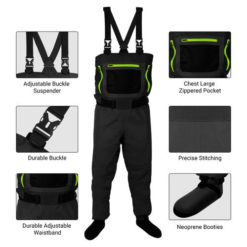 HotSrace Chest Fishing Waders for Men and Women, 3-plyer Nylon Waterproof Lightweight Waders with 4mm Neoprene Stockingfoot