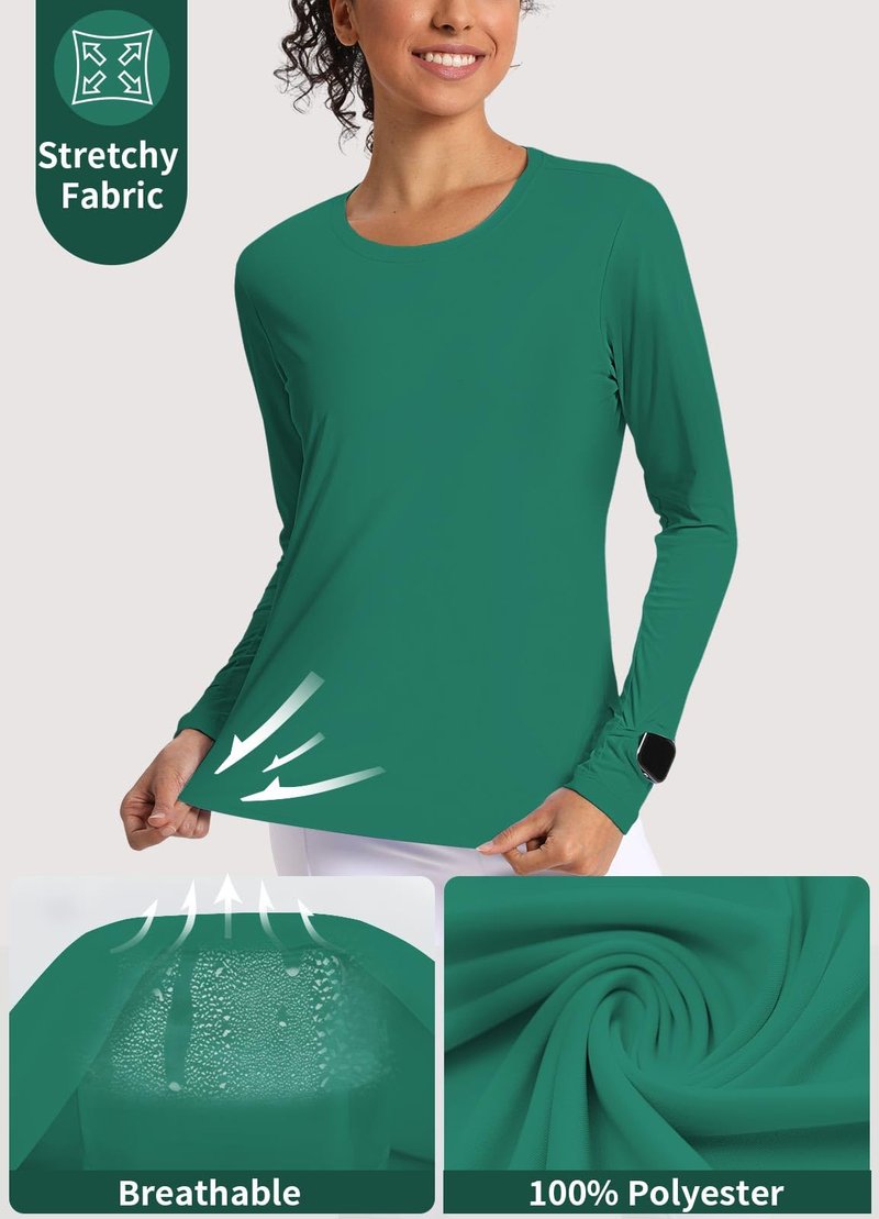 CHALLMOTI Women's Sun Shirts UPF 50+ Long Sleeve UV Protection Shirt Rash Guard Lightweight Quick Dry SPF Workout Hiking Tops Green M
