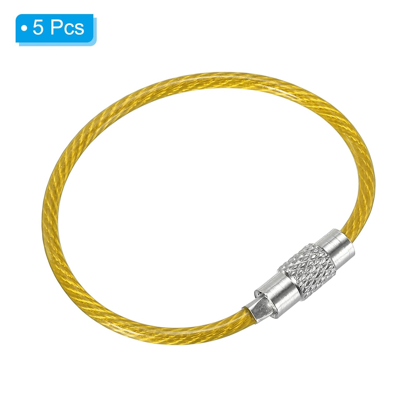 PATIKIL 4.3 Inch Length Wire Keychain Cable, 5 Pack Stainless Steel Key Ring Loop for Outdoor Hiking Sport, Yellow
