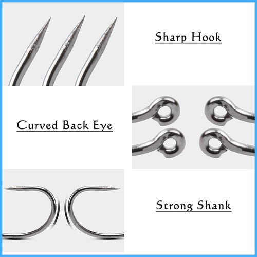 200pcs Barbless Fishing Hooks Kit Carp Fishing Fly Tying Hooks Circle Curve Shank Barbless Live Bait Carp Hair Rig Trout Freshwater Saltwater