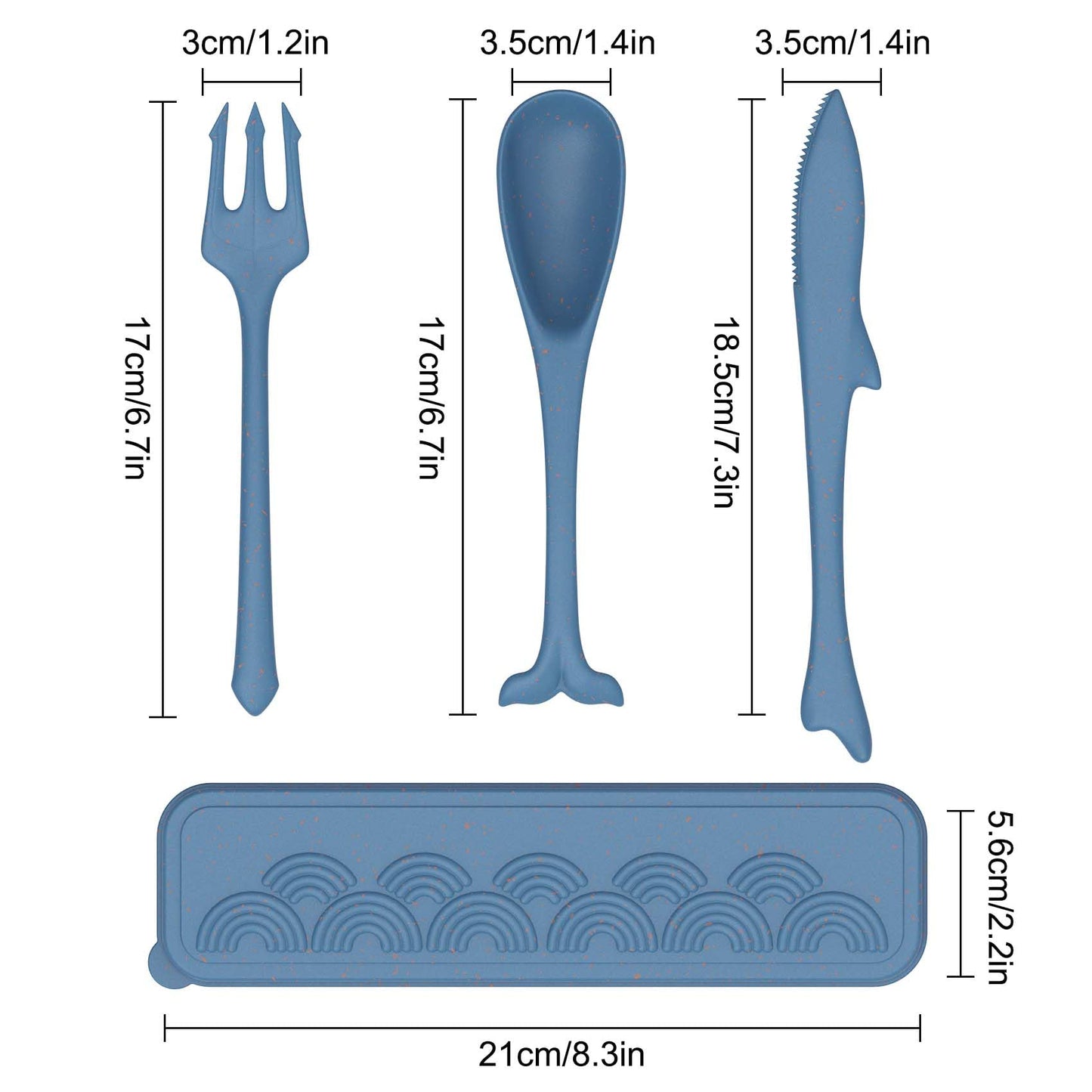 2 Sets Reusable Utensils Set with Case, Plastic Lunch Box Utensils Set for Kids, Travel Cutlery Set for Ocean Party Decorations Picnic or Daily Use (Blue, Black)
