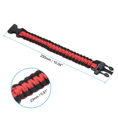PATIKIL Survival Paracord Bracelets, 2 Pack Braided Parachute Bracelet with Plastic Buckle Party Favors Camping Gifts Outdoor Wraps for Men, Black, Red