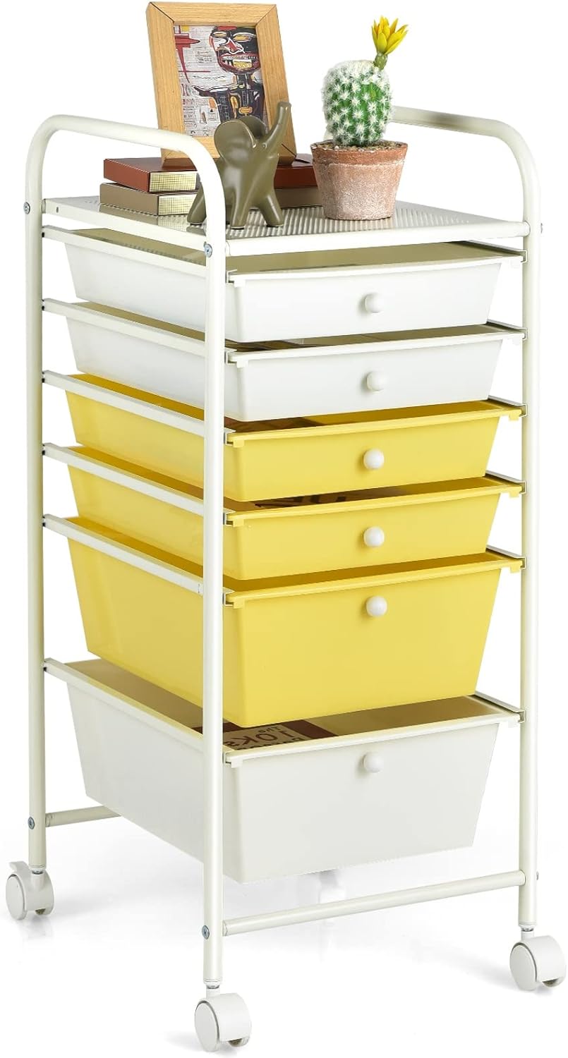 RELAX4LIFE 6-Drawer Rolling Storage Cart - Classroom Organization on Wheels w/Removable Plastic Drawers, Mobile Art Craft Cart for School Paper Home Office, Utility Cart with Drawers (Macaron)