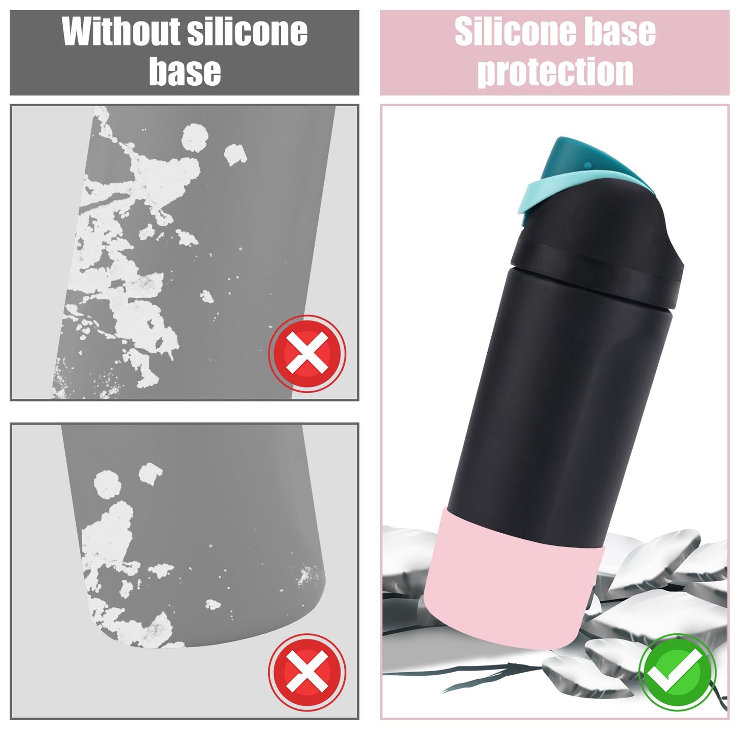 2pcs Silicone Boot for Owala Kids Water Bottle 16oz/14oz, Anti-Slip Water Bottle Cover Sleeve Anti-Dent Bottom Protector Wraps Compatible with Owala Kids Stainless Steel Bottle Accessories(Light Pink)