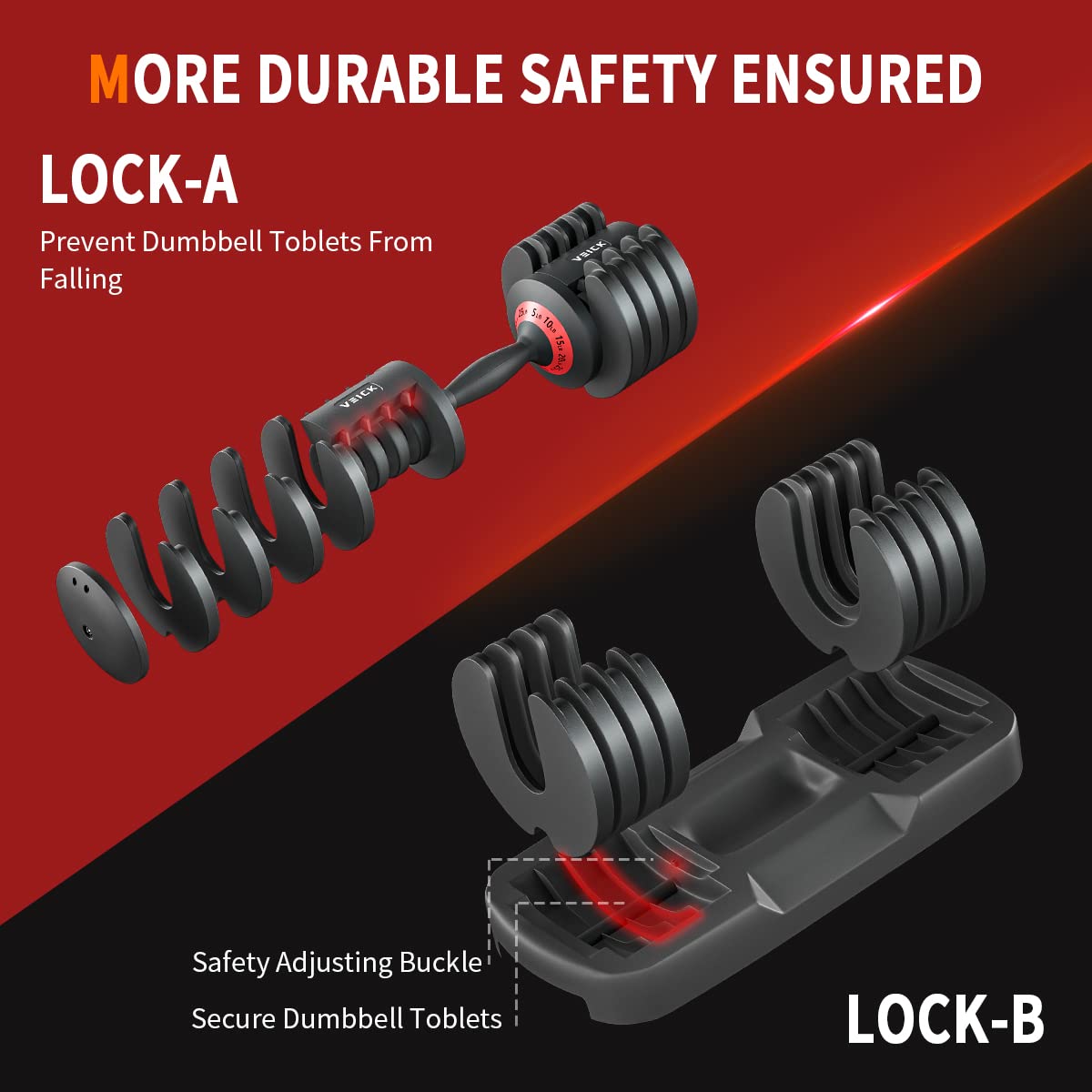 VEICK 25 lbs Adjustable Dumbbell, Fast Adjust Weight with Anti-Slip Turning Handle for Men Women, Exercise Equipment with Tray for Home Gym Full Body Workout Fitness