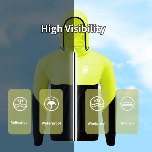 CGLRybO Cycling Jacket Mens Lightweight Running Windbreaker Hooded Quick-dry Hiking Travel Rain Coats Reflective